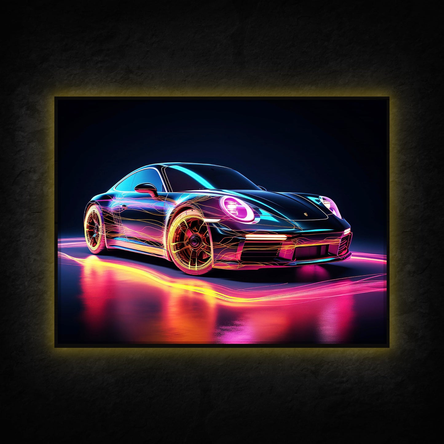 Porsche Neon Auto - LED Wandbild - Licht Held
