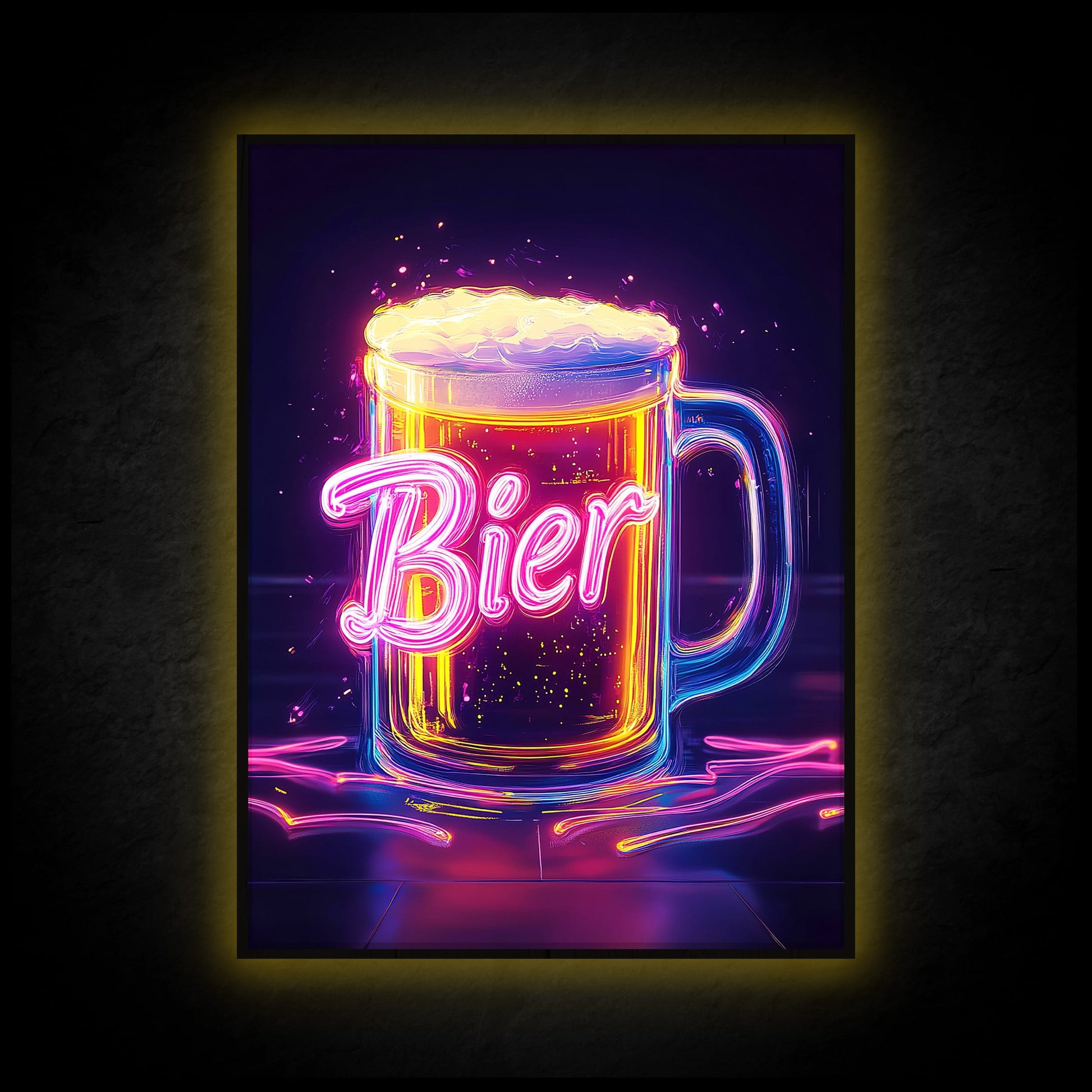 Bier Glas Neon  - LED Wandbild - Licht Held
