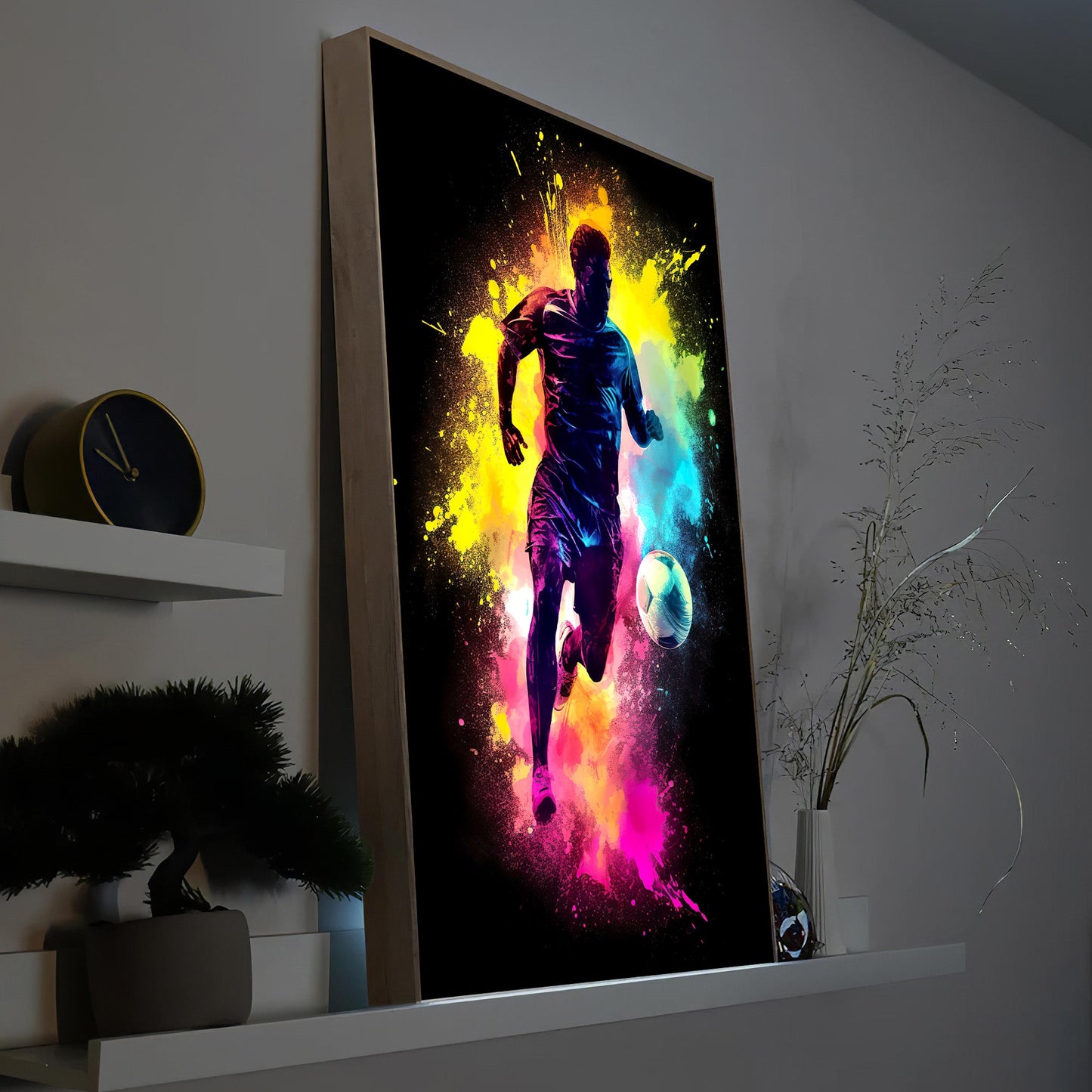 Fußball Spieler Bunt - LED Wandbild - Licht Held